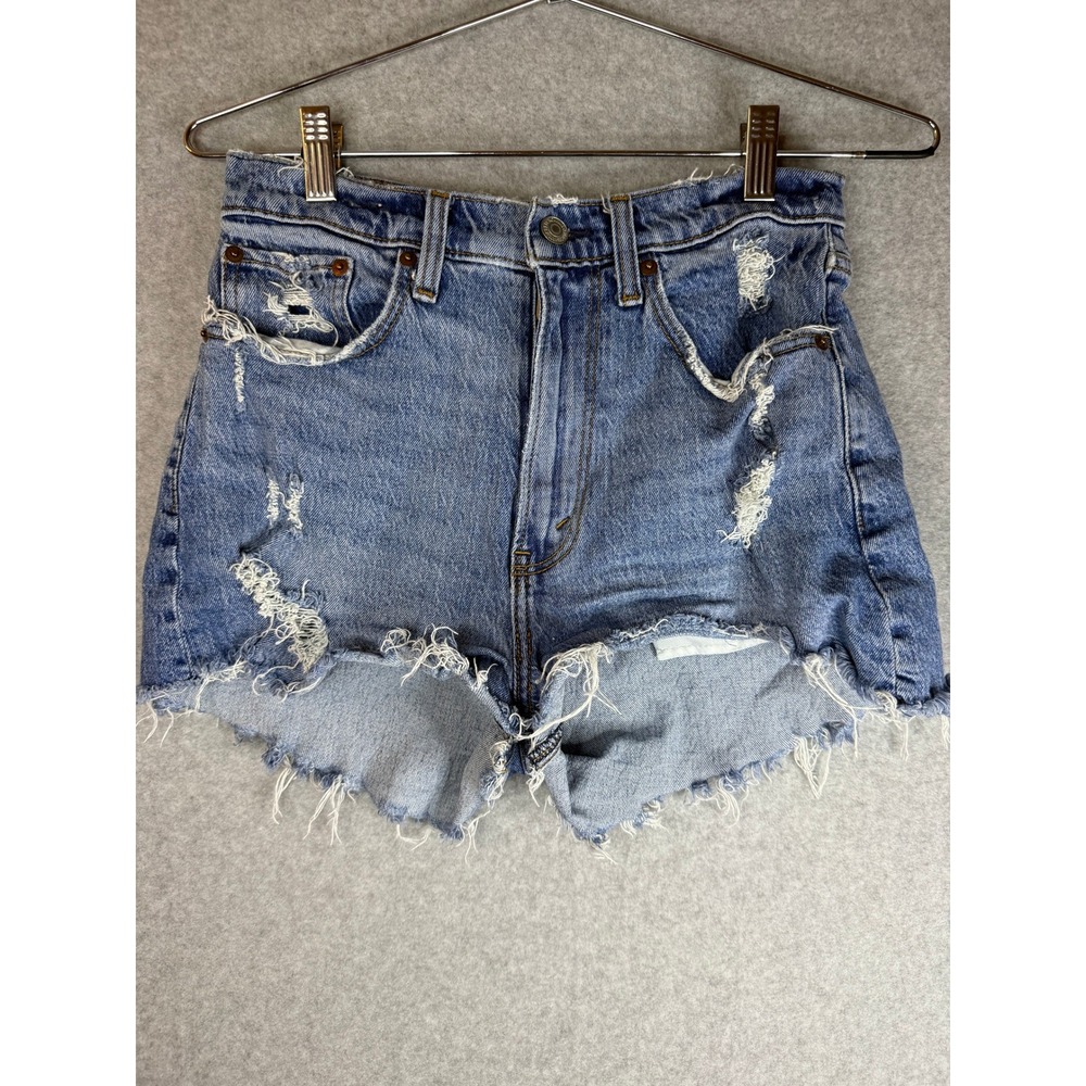 Abercrombie & Fitch Curve Love High Rise Mom Short Distressed Denim Light Wash 4